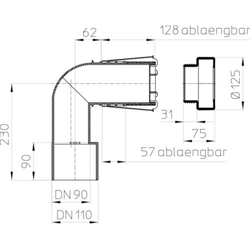 HL225/90 Відвідний патрубок DN90/110_схема