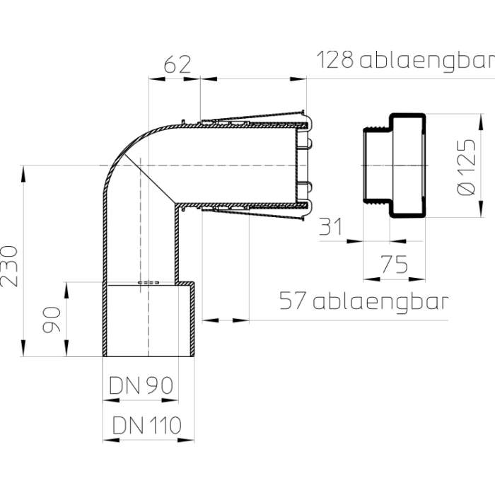 HL225/90 Відвідний патрубок DN90/110_схема