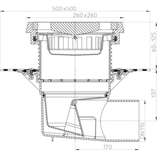 HL615.1H Дворовий трап DN110_схема