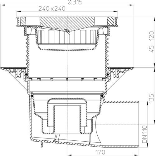 HL615W Дворовий трап DN110_cхема