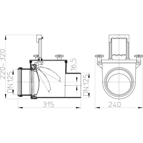 HL712.1 Mechanical sewer gate DN125_cхема