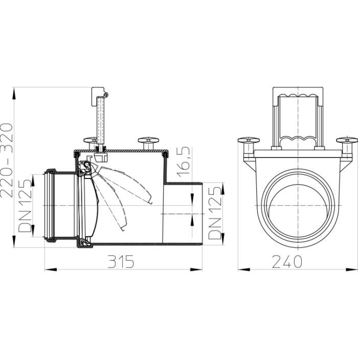 HL712.1 Mechanical sewer gate DN125_cхема