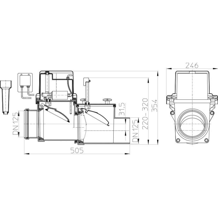 HL712.2EPC Механічний каналізаційний затвор DN125_схема