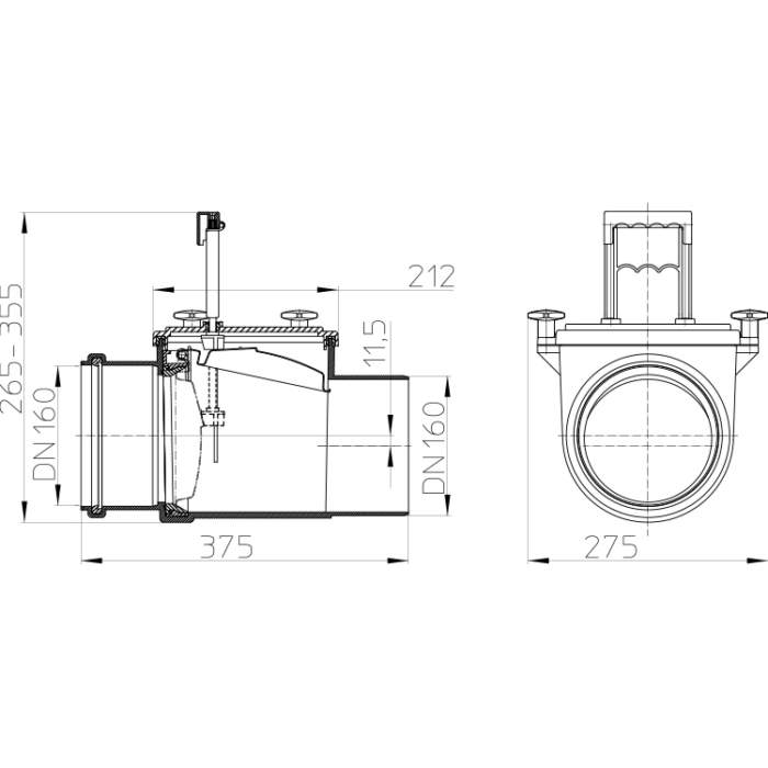 HL715.1 Механічний каналізаційний затвор DN160_cхема