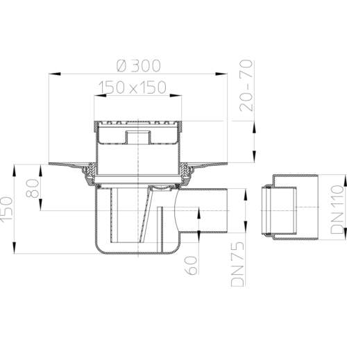 HL72.1N Трап для внутрішніх приміщень DN75 / 110_cхема