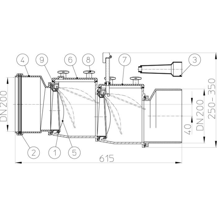 HL720.2 Каналізаційний затвор DN200_схема