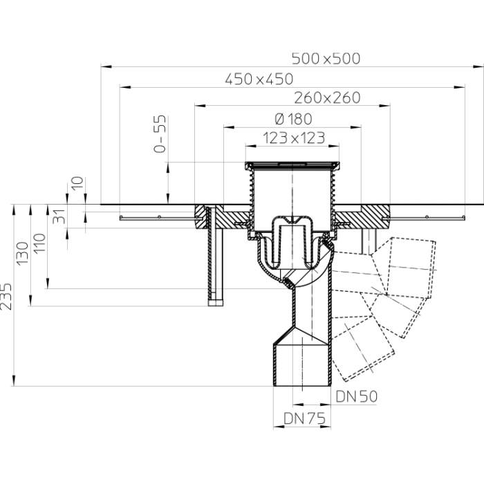 HL80.1C Трап для внутрішніх приміщень DN50 / 75_схема