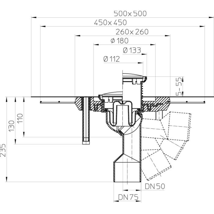 HL80.1CR Трап для внутрішніх приміщень DN50 / 75_cхема