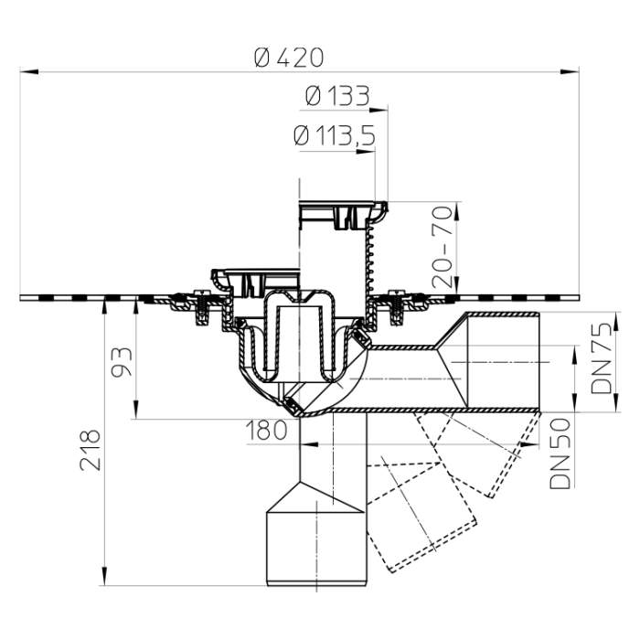 HL80.1HR Трап для внутрішніх приміщень DN50 / 75_scheme