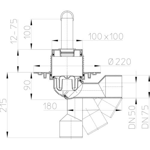 HL80.2 Трап для внутрішніх приміщень DN50 / 75_схема