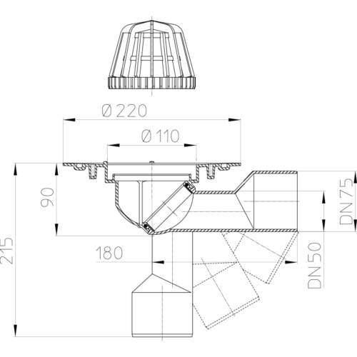 HL80.3 Трап для покрівлі DN50 / 75_схема