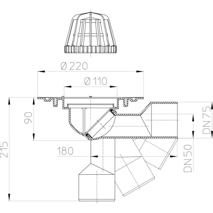 HL80.3 Трап для покрівлі DN50 / 75_схема