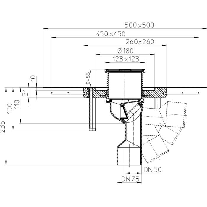 HL80CK Корпус трапа DN50/75_схема