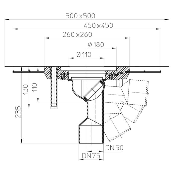 HL80CK Корпус трапа DN50/75_cхема