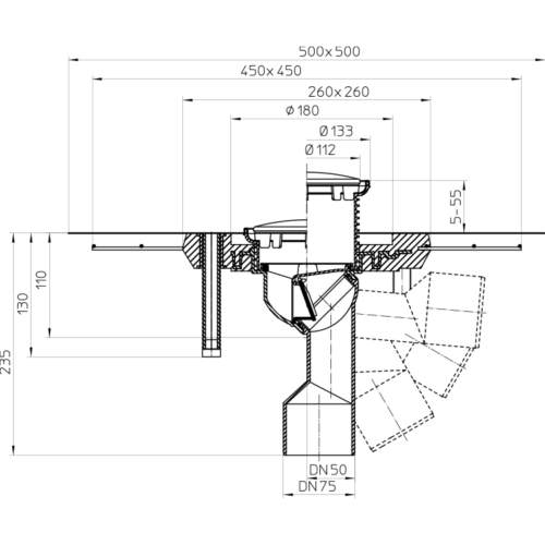 HL80CR Трап для балконів і терас DN50 / 75_схема