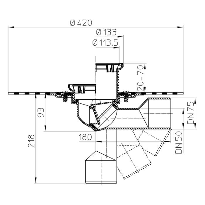 HL80HR Трап для балконів і терас DN50 / 75_схема
