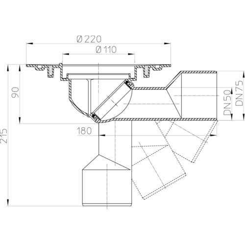 HL80K Корпус трапа DN50 / 75_схема