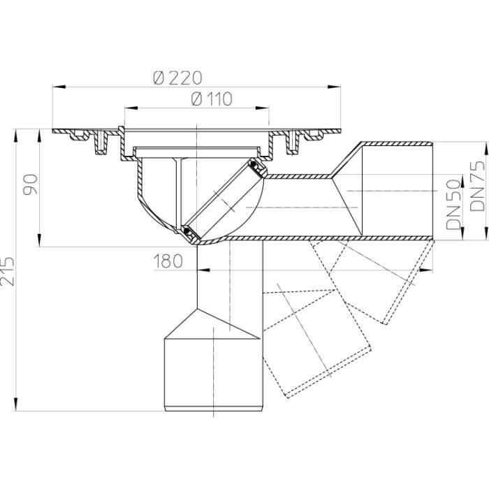 HL80K Корпус трапа DN50 / 75_схема