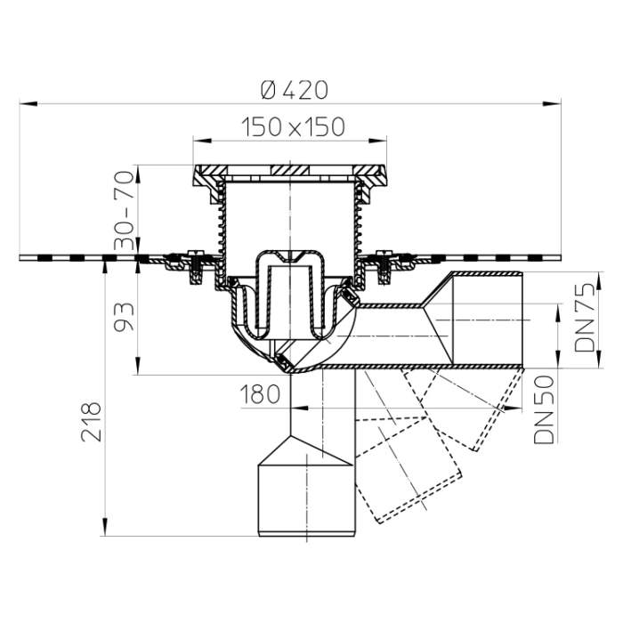 HL81.1GH Трап для внутрішніх приміщень DN50 / 75_схема