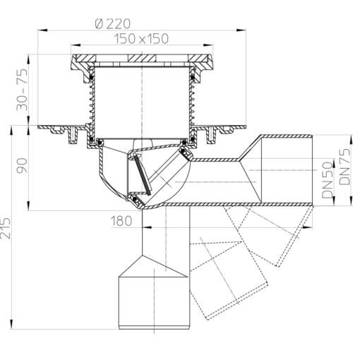 HL81G Трап для балконів і терас DN50 / 75_схема