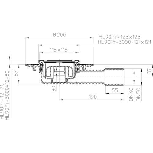 HL90Pr Трап DN40 / 50_схема