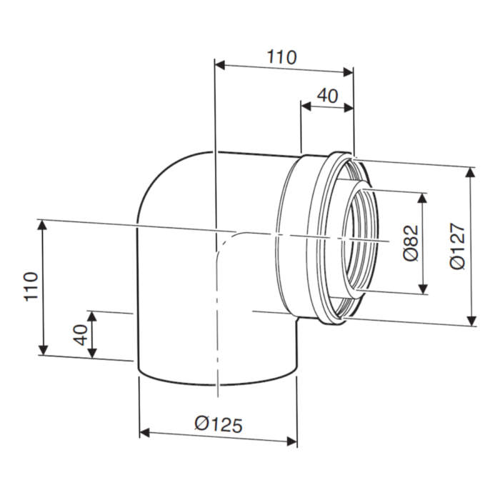 Відвід 90° Bosch AZB 607/1 Ø80/125 схема