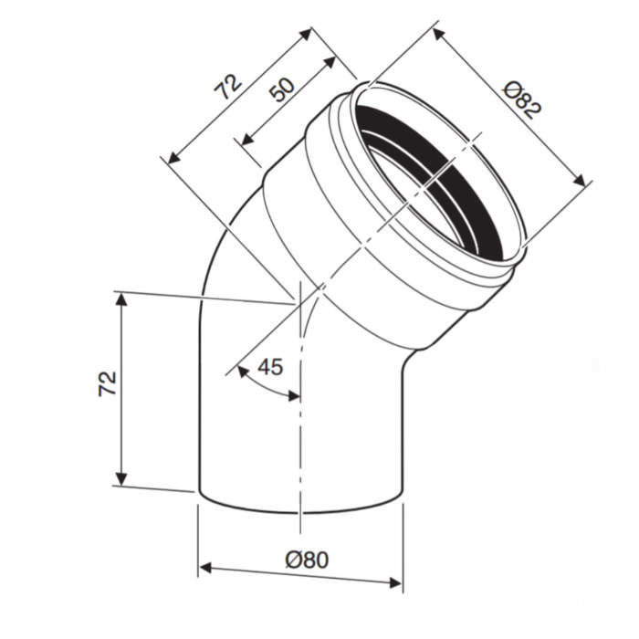 Відведення 45 градусів Bosch AZ 407 діаметром 80 мм схема