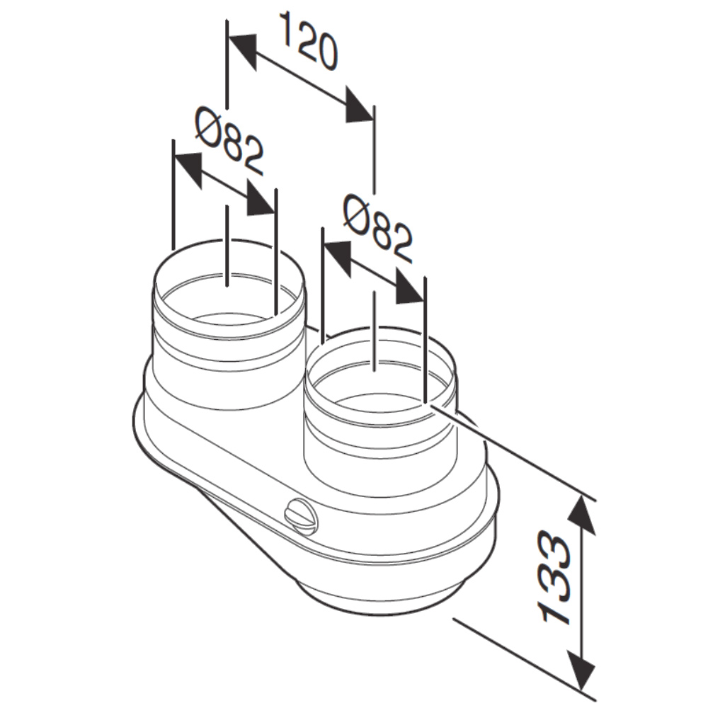 Адаптер для підключення роздільних димоходів Ø80-80 до котлів з виходом Ø60/100 схема